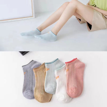 5 Pairs Socks Sets Women Elegant Retro Polyester Cotton Low Tube Women Socks Breathable Japanese Style Casual Cotton Short Sock